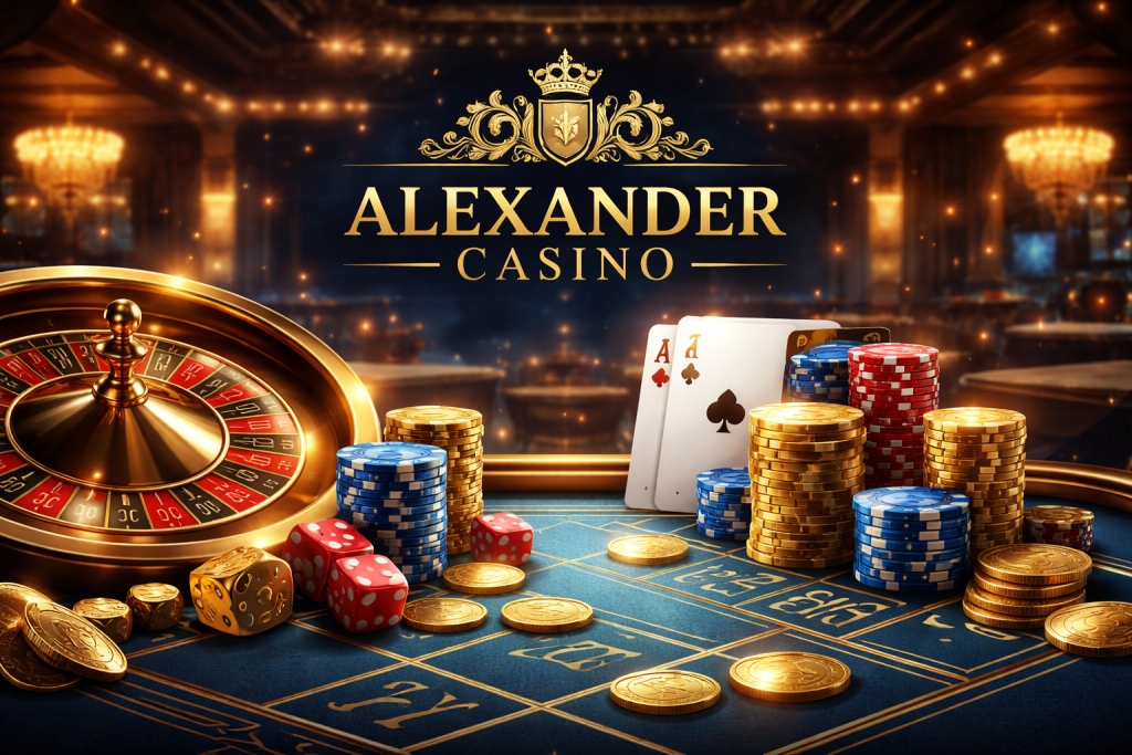Table de casino avec roulette, jetons et cartes sur fond élégant – expérience de jeu en ligne premium
